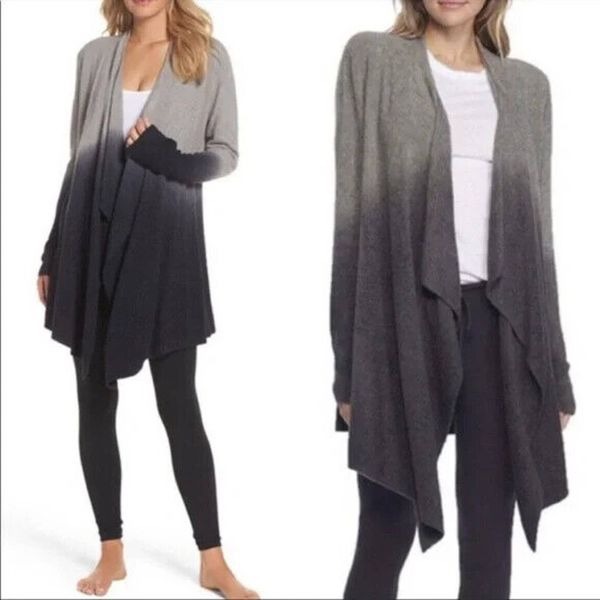 BAREFOOT DREAMS Blue Gray Ombre Tie Dye Cardigan Sweater small medium