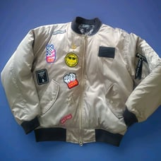 Civil Regime Mens Bomber Jacket Beige with Leopard Print Lining Size Med Pockets