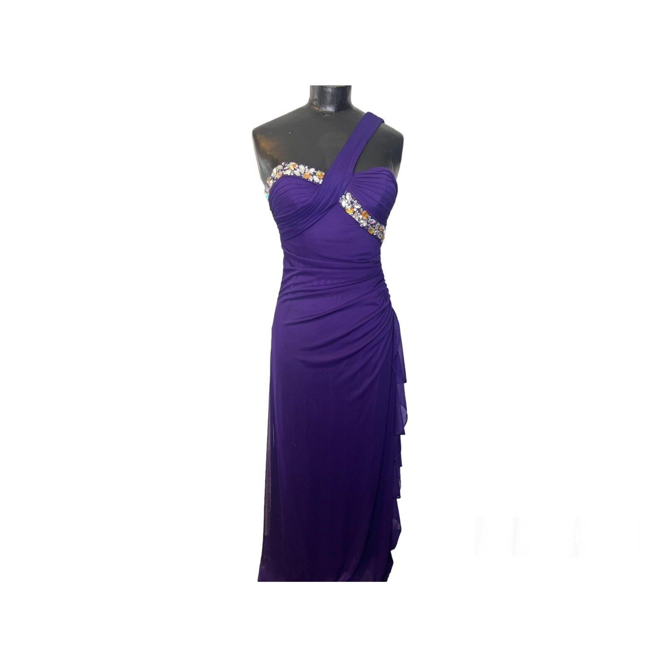 Blondie Nites by Stacy Skylar Purple Y2K Jeweled One Shoulder Draped Dress sz 1