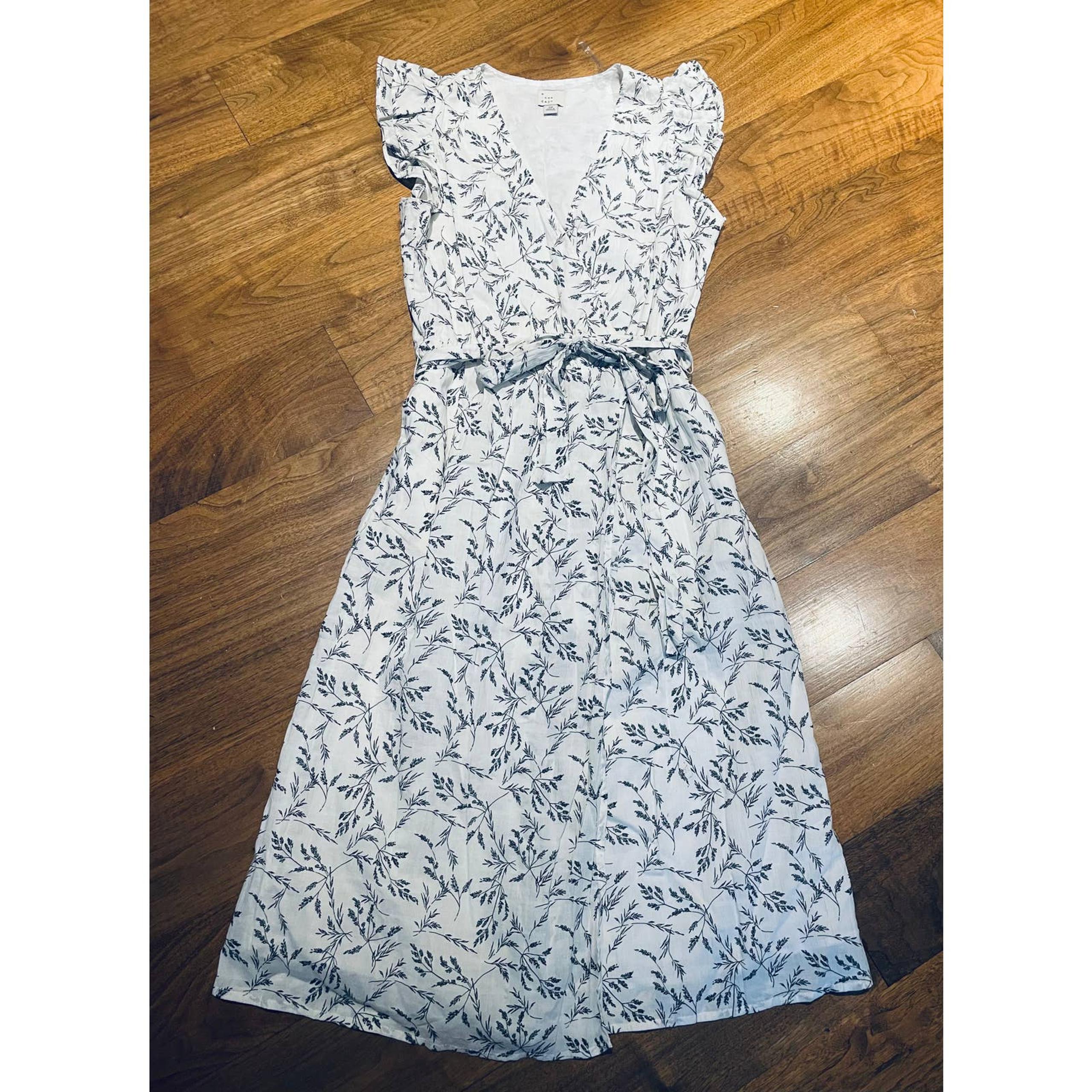A New Day Women's White & Black Floral Print Flutter Sleeve Dress