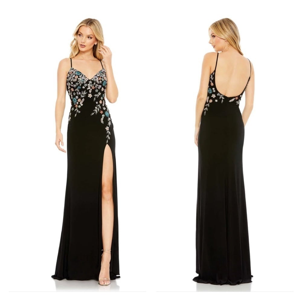 Size Mac Duggal 42006 NWT MULTI COLOR BEADED FLORAL CAMI GOWN