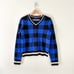 Rag & Bone Gabby Buffalo Check V-Neck Pullover Sweater Blue/Black S