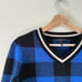 Rag & Bone Gabby Buffalo Check V-Neck Pullover Sweater Blue/Black S
