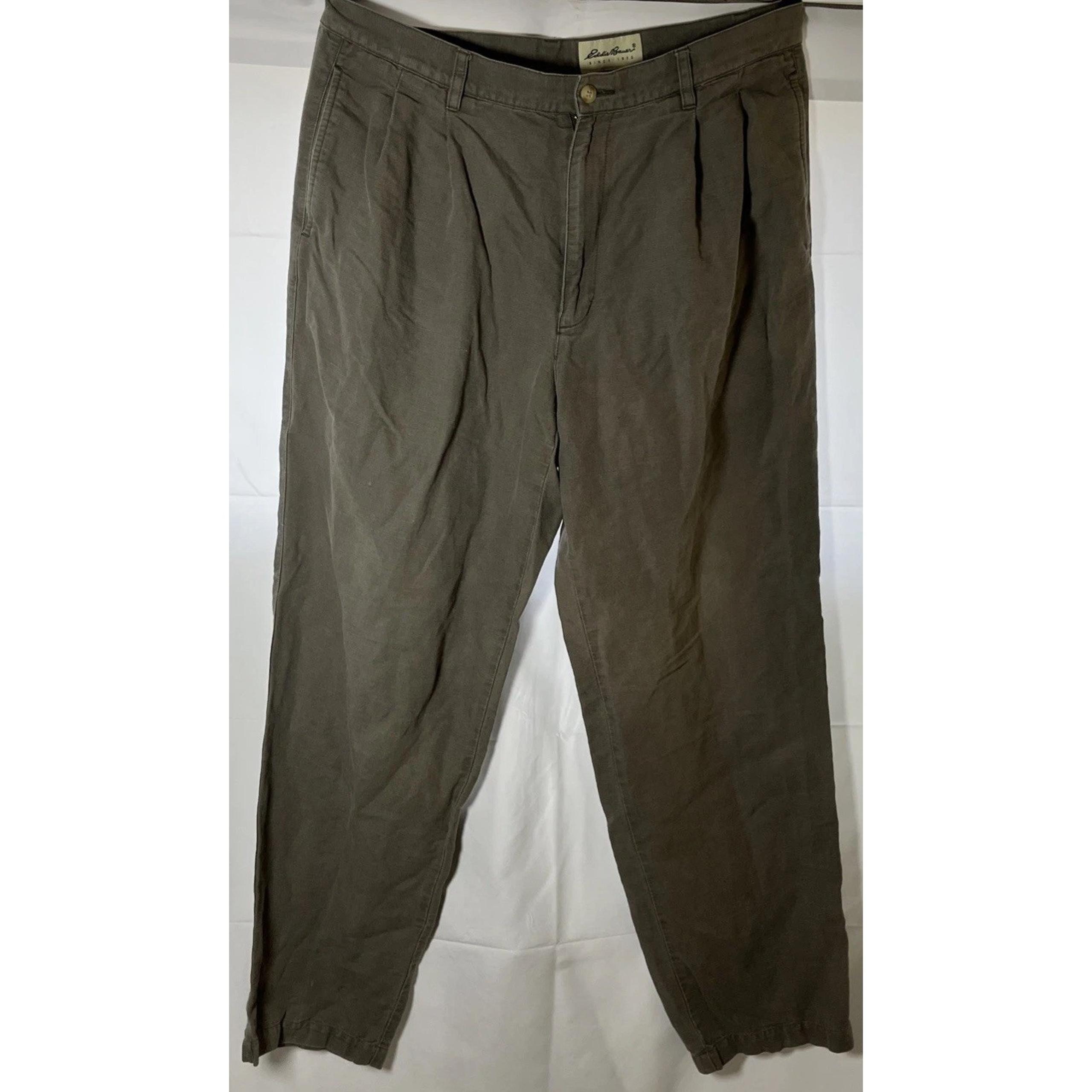 Eddie Bauer Pleated Linen Cotton Blend Pants Men's Size 36x34 Sage Olive Green