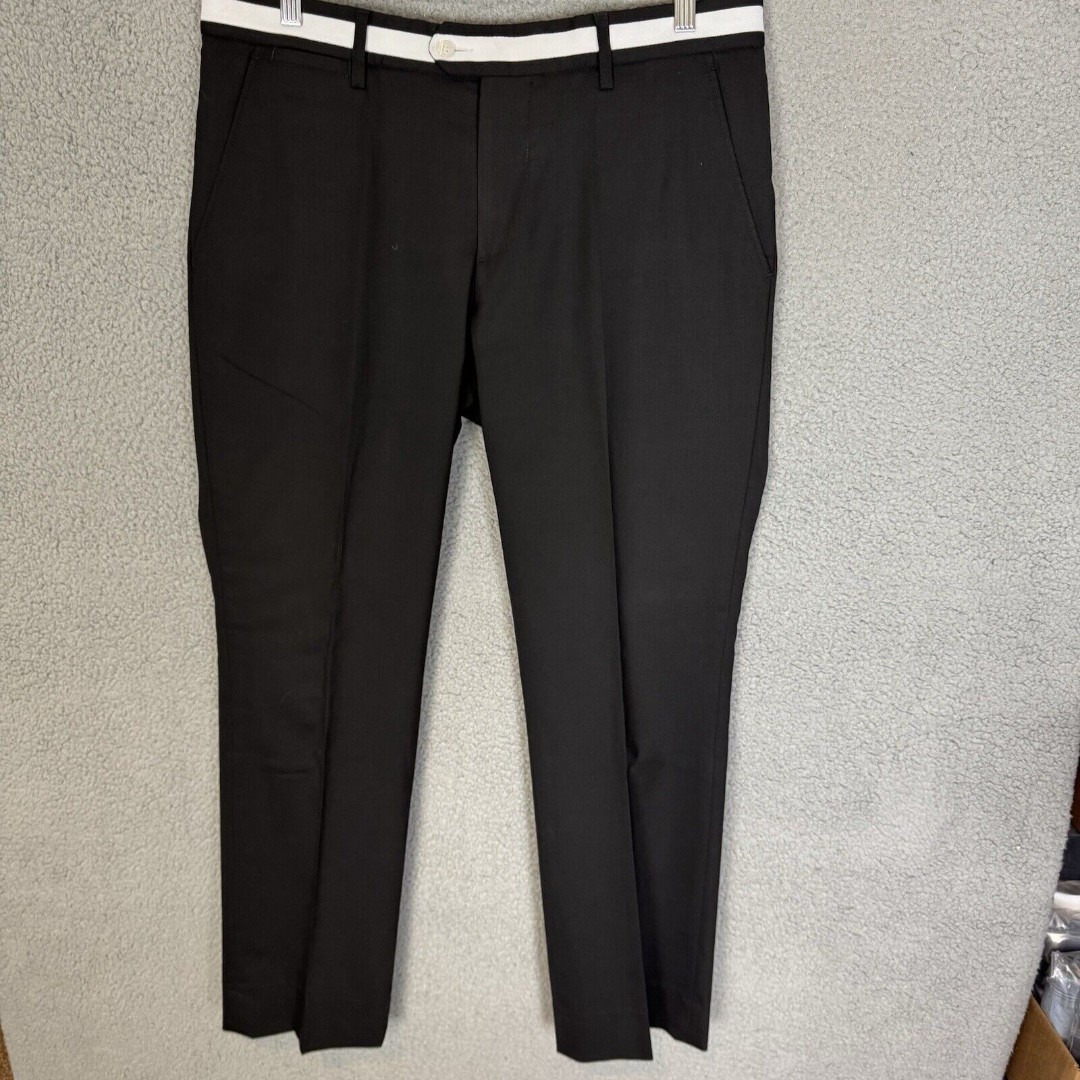 J. Lindeberg Pants Mens 34x30 Black Trousers Golf Flat Front Wool Blend