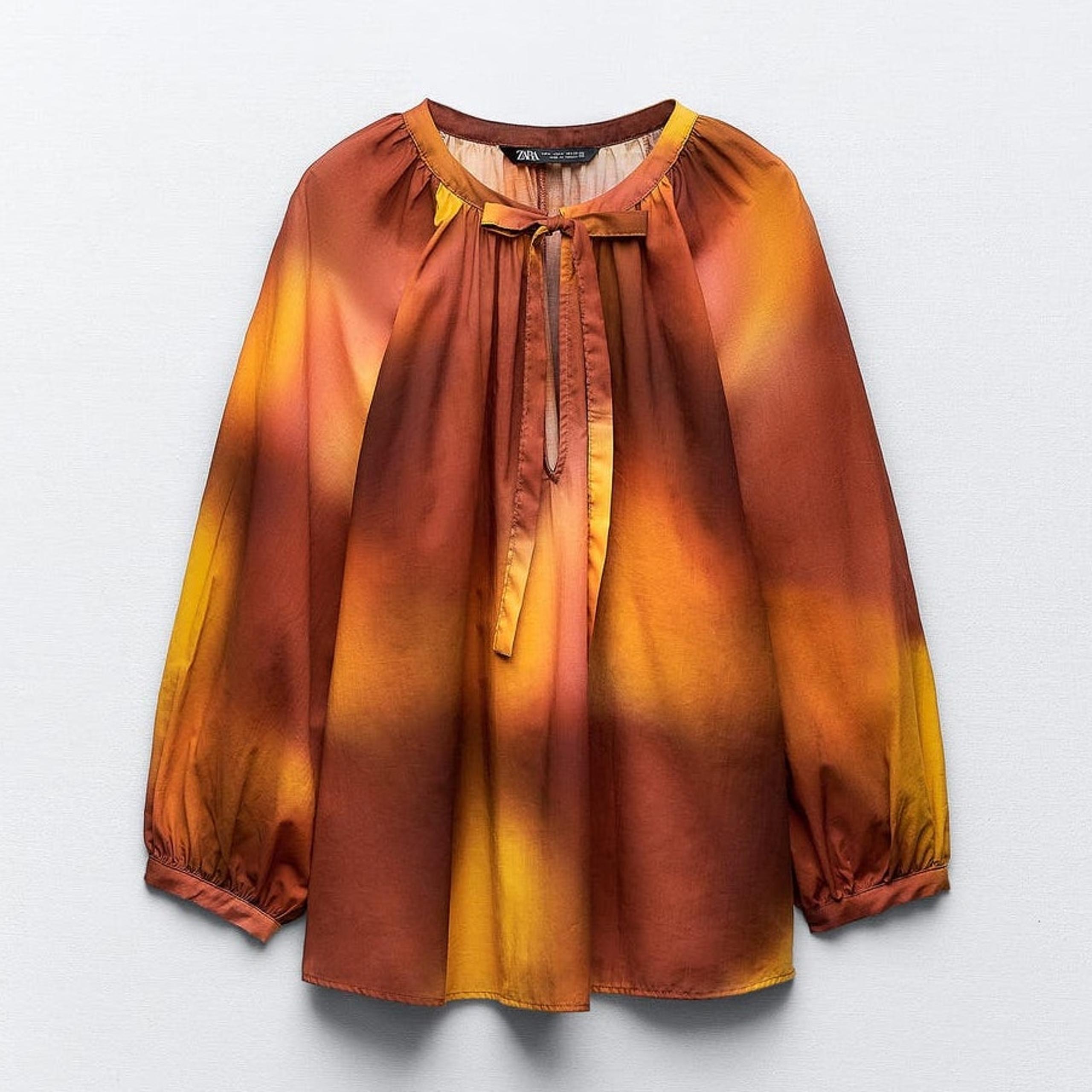 Zara Tie Dye Print Oversized Blouse with Tie in Orange