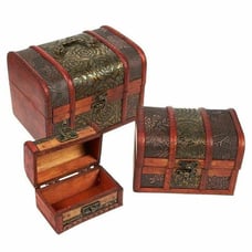 3 Wooden Treasure Box Chests (Keepsake Boxes) with Flower Motif (Jewelry antique