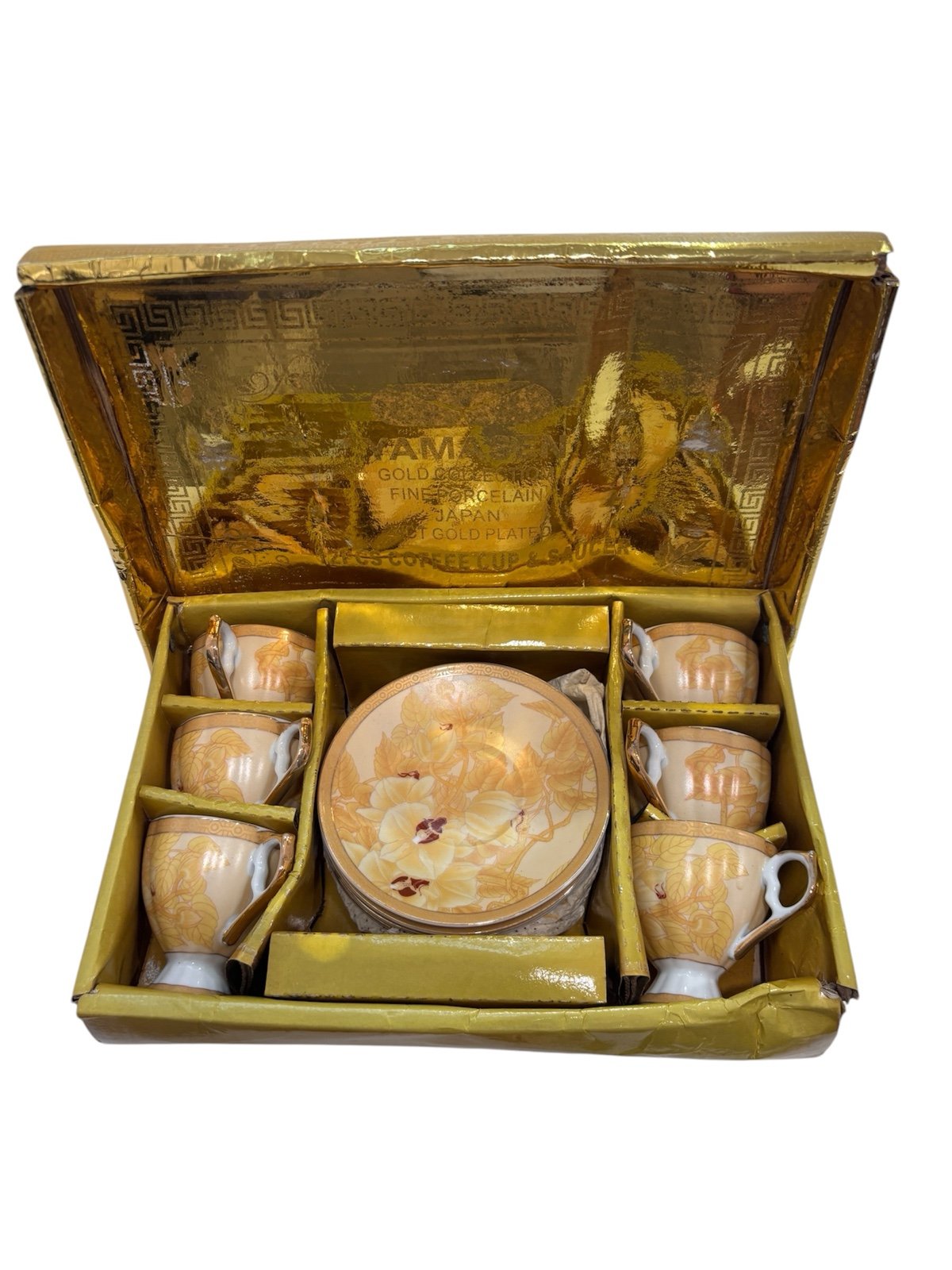 YAMASEN Gold Collection Fine Porcelain Gold Plated 12pcs Boxed Tea Set Vintage
