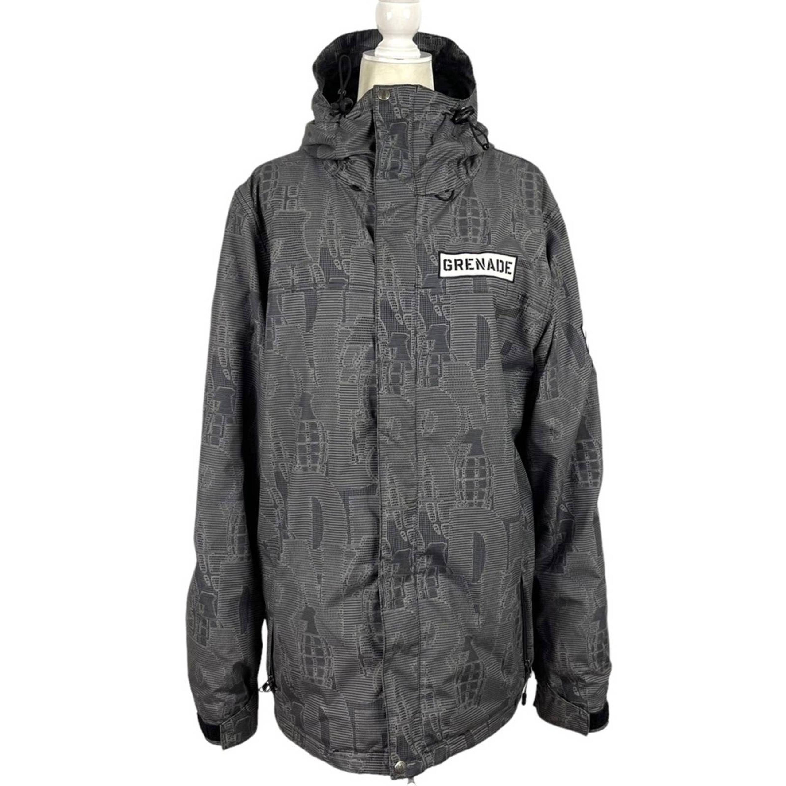 Grenade Men's Ski Snowboarding Parka Thick Gray Graphic Hooded Jacket Coat Small