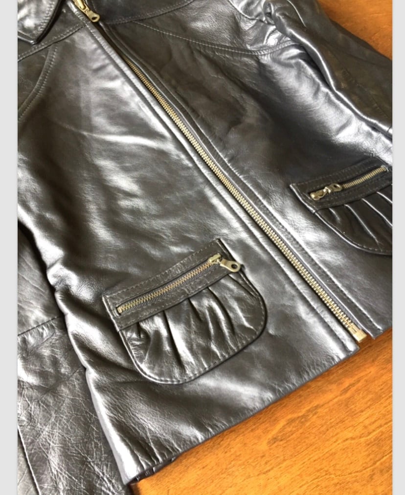 Frenchi Black Genuine Leather Jacket with cute pockets Women Size XS