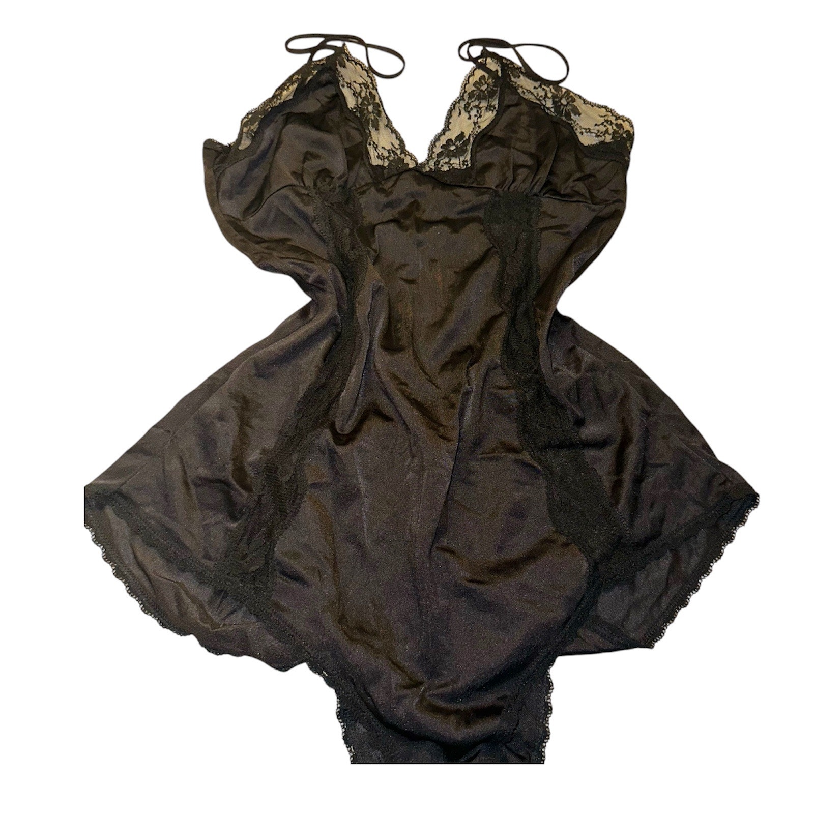Vintage lingerie black teddy one piece sz m lace trim