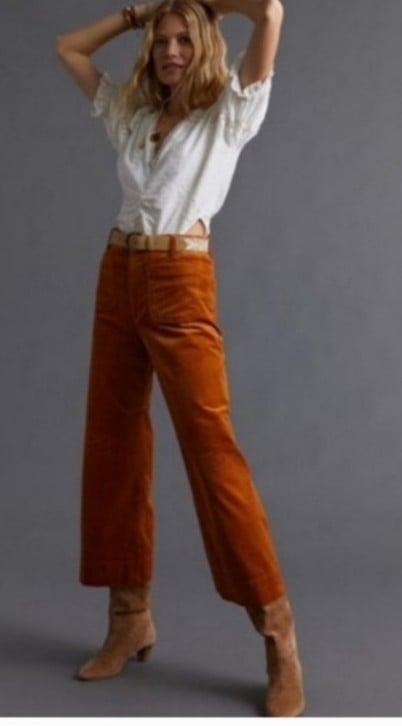 Anthropologie The Colette Cropped Wide-Leg Corduroy Pants sz 28 nwts