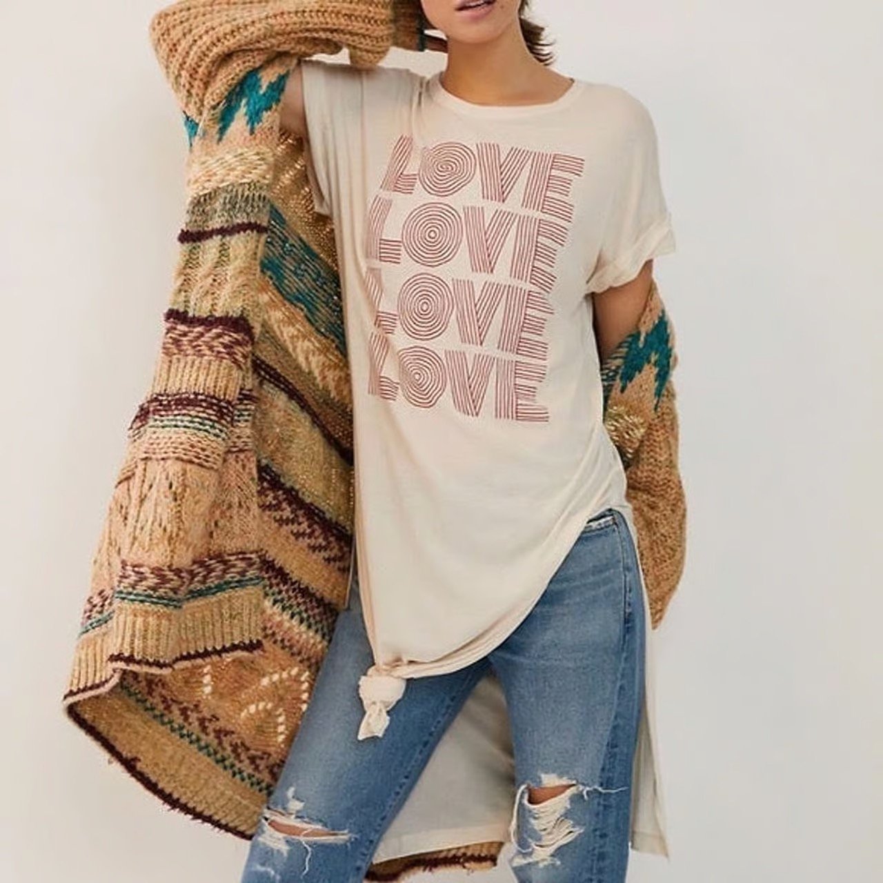 Love Tunic Graphic Maxi Tie Up Dress Tee