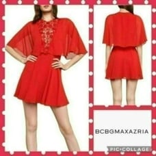 BCBG MaxAzria Lace-Insert Capelet Dress Red Size 10