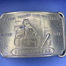 Vintage Wells Fargo & Co. Solid Copper Brass Tone Belt Buckle Broadway NY