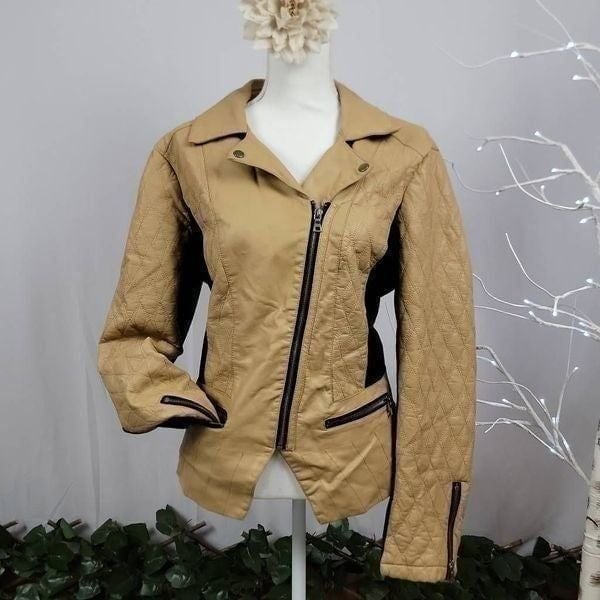 BKE OUTERWEAR Zippered Faux Leather Biker Jacket [SIZE XL]
