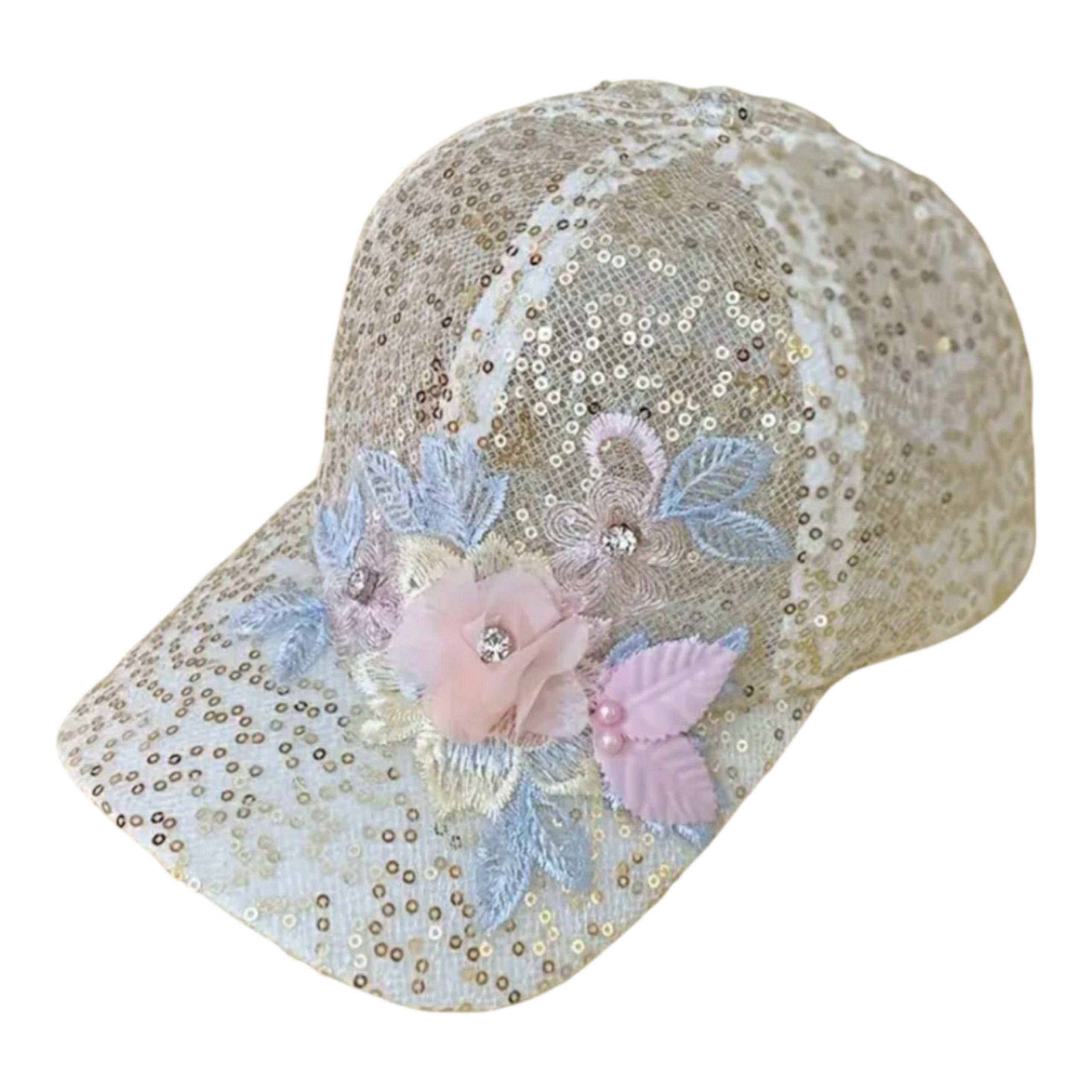 Women's beautiful adjustable summer pink/blue breathable laced baseball cap.