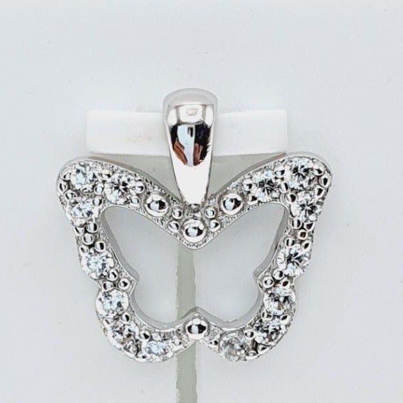 925 Sterling Silver Adorable Butterfly Shape Pendant Simulated Diamond US925P104