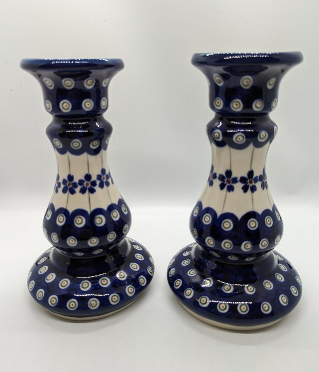 Polish pottery candle stick set