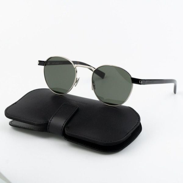 NEW Saint Laurent SL707 001 Silver Havana Grey Oval Unisex Sunglasses