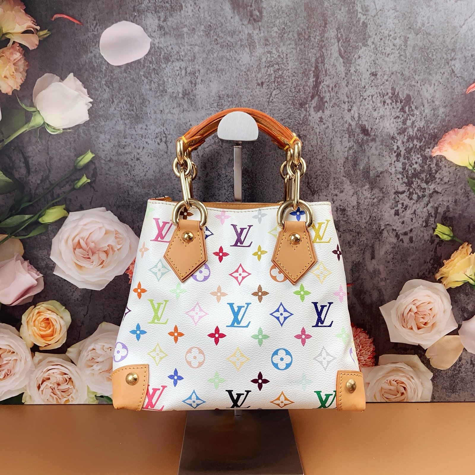 Louis Vuitton White, Multicolor Audra Monogram Canvas Handbag