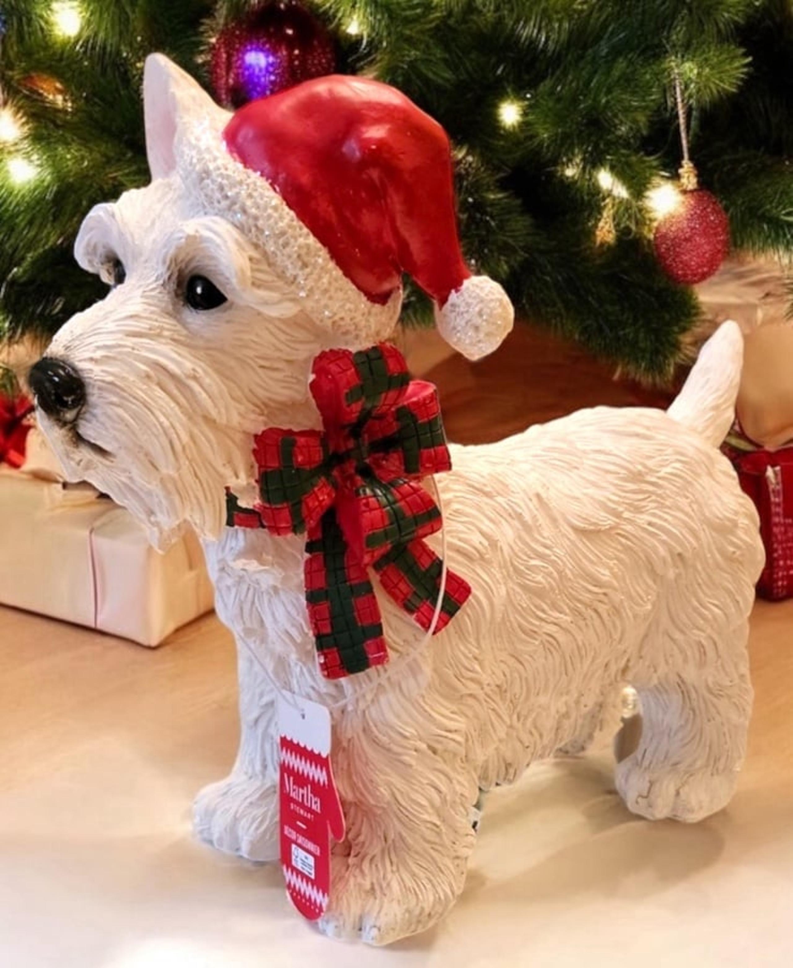 Martha Stewart West Highland Terrier westie Christmas hat and bow Figurine