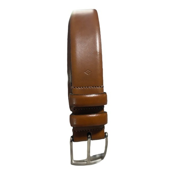 New Joseph Abboud Chestnut Brown Leather Belt Size 38 / 95 Silver Buckle