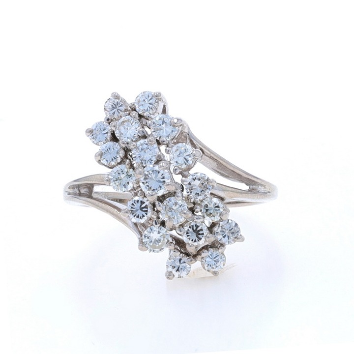 White Gold Diamond Cluster Cocktail Waterfall Bypass Ring -14k Rnd 1.00ctw Z9484