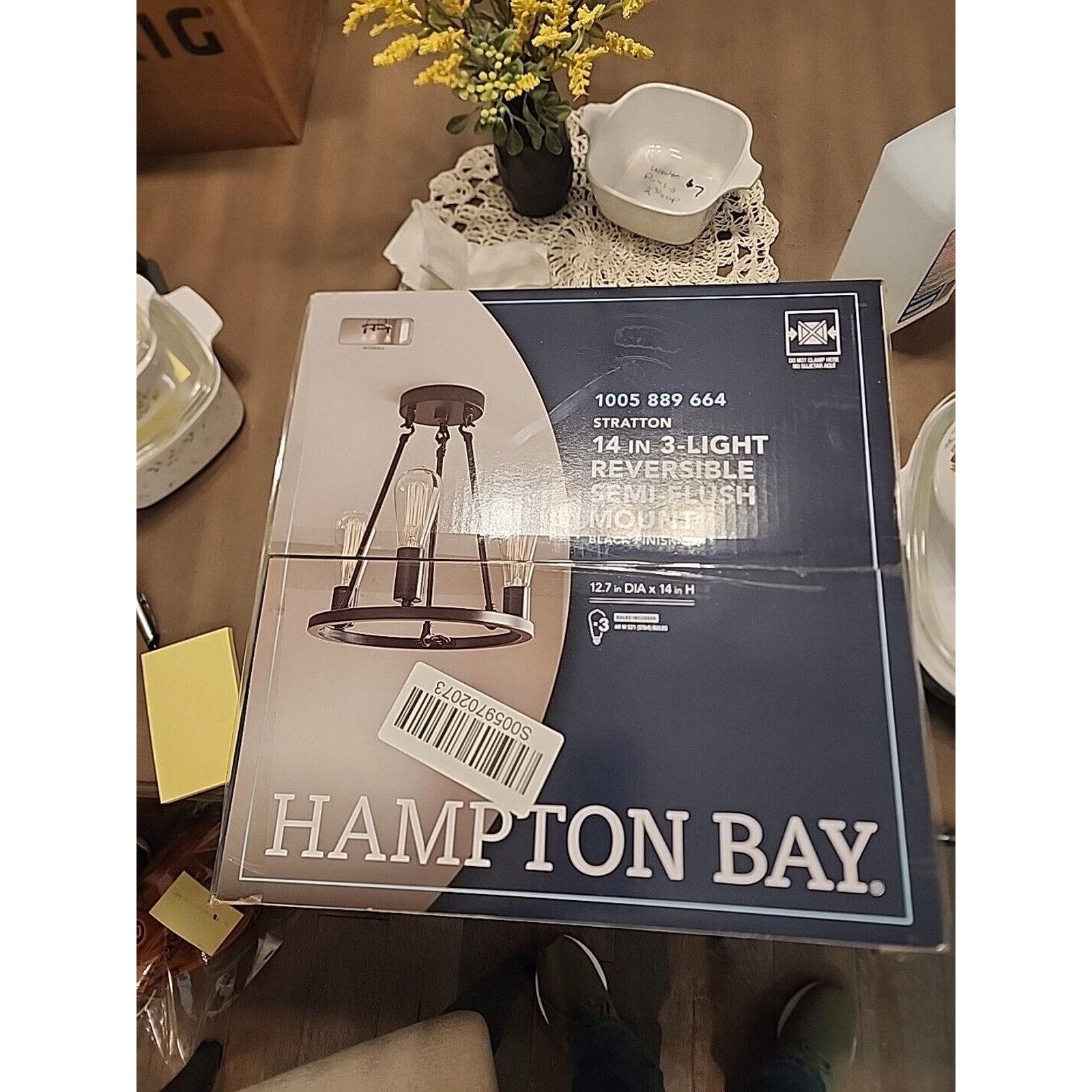 Hampton Bay Stratton 14 in. 3-Light Black Semi-Flush Mount NEW IN BOX 1005889664