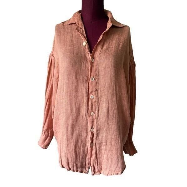 Vitamin A Women's Playa Linen Oversized Shirt Top size S peach Ecolinen Gauze De