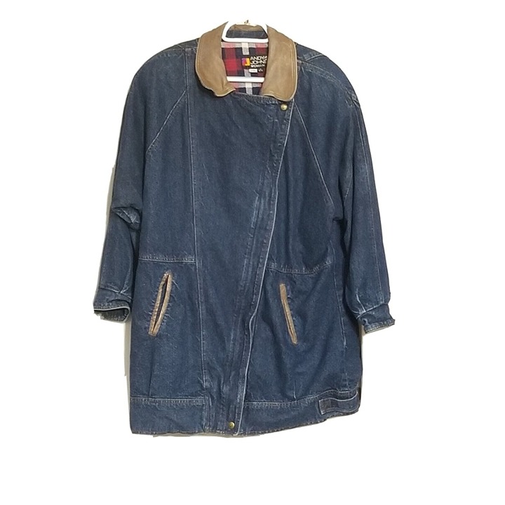 Vintage 80s Andy Johns Jacket Womens 16/18 Long Denim Blanket Lined Barn Chore C
