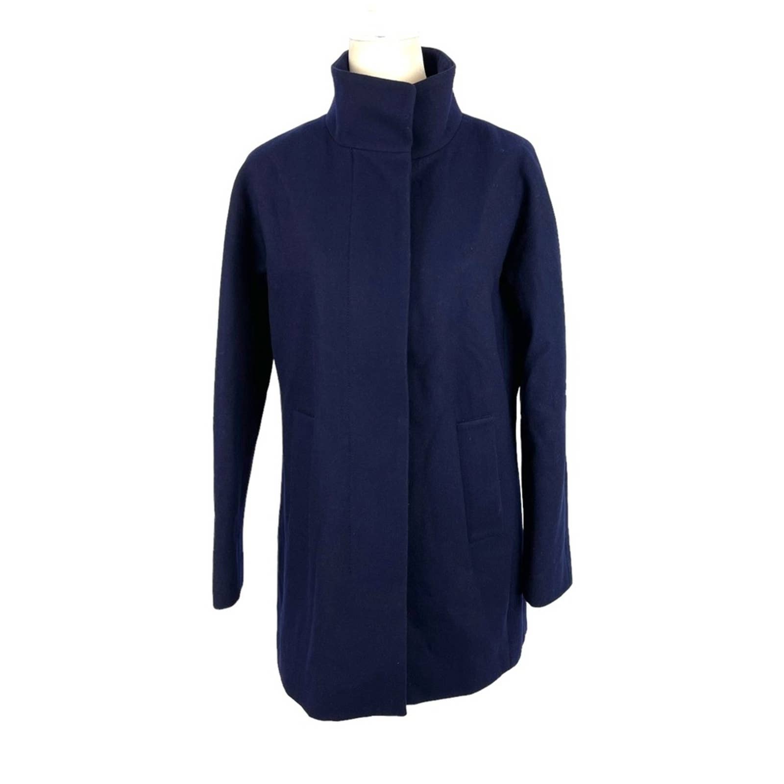 J. Crew Navy Blue City Coat Wool Blend Long Jacket Full Zip Size 6 B2506