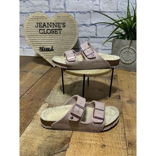 Birkenstock ARIZONA Double WOOL SLIDE Sandal Blush Pink Unisex 34 narrow US 3-3