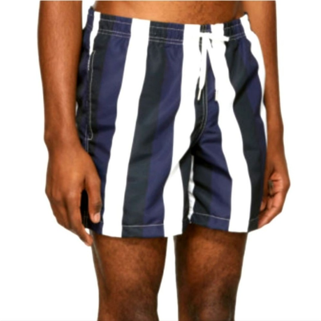 Bather Mens XXL Navy Blue Black White Striped Nautical Preppy Swim Trunks