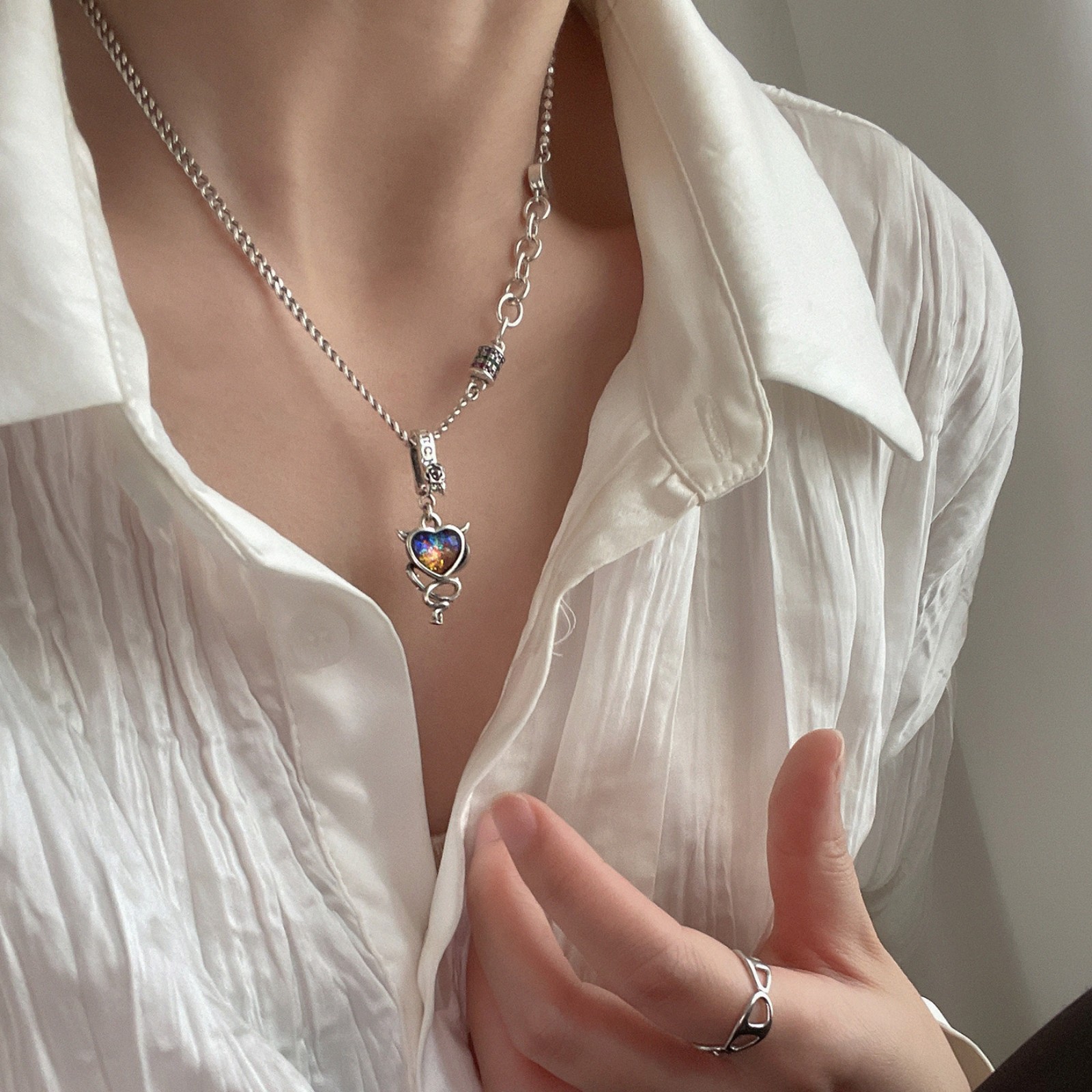 s925 silver love star stone imp imp universal fishtail buckle pendant female onl