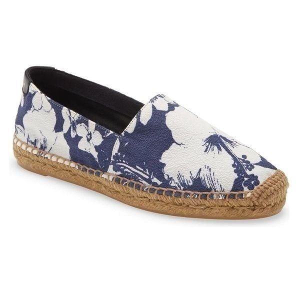 Saint Laurent Hibiscus Espadrille Flat Blue EU 37 NEW MSRP 375