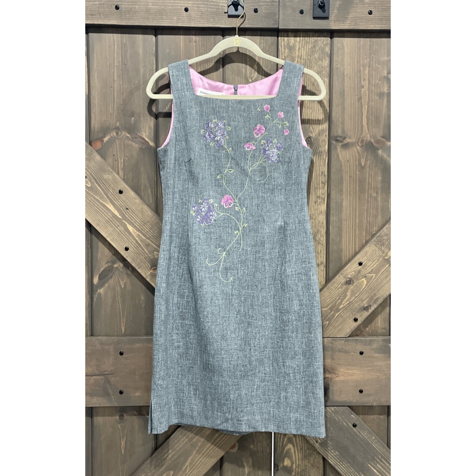Vintage Donna Ricco New York Floral Gray Sleeveless Shift Dress Women's 8P