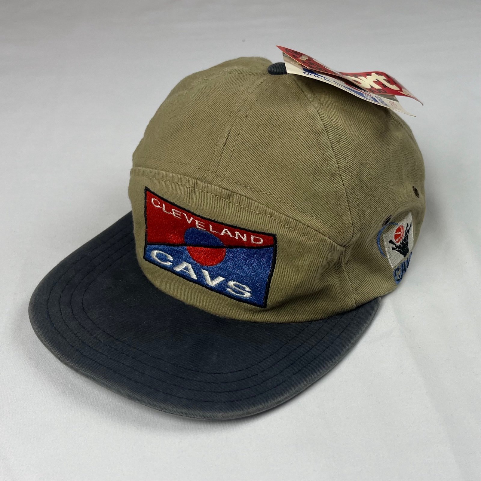 Vtg Ajd Cleveland Cavaliers Mens Camp Hat 90s Tan/Blue Cavs NBA Basketball