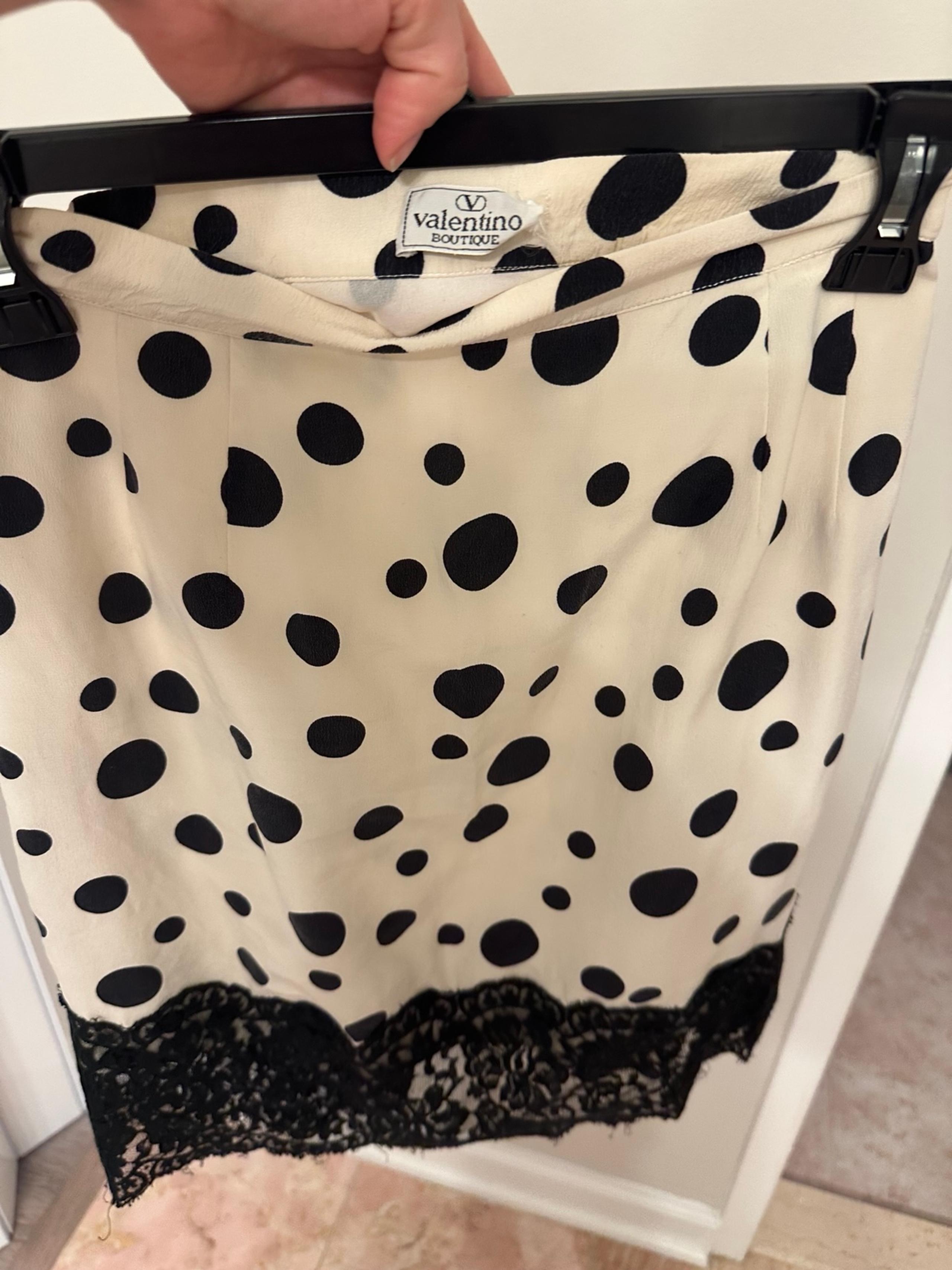 The Vintage Valentino Boutique SILK Polka dot Lace Trim Mini Skirt