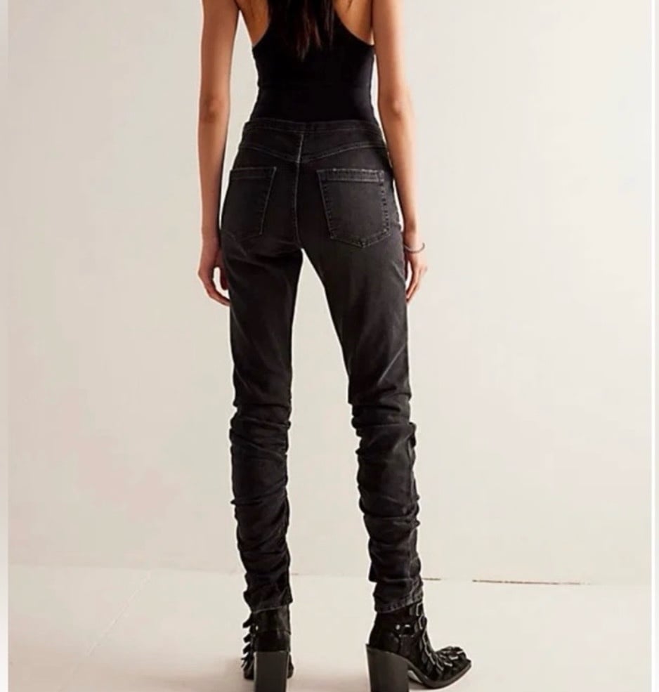 Free People Black Daliah Stacked Low Rise Straight Leg 27