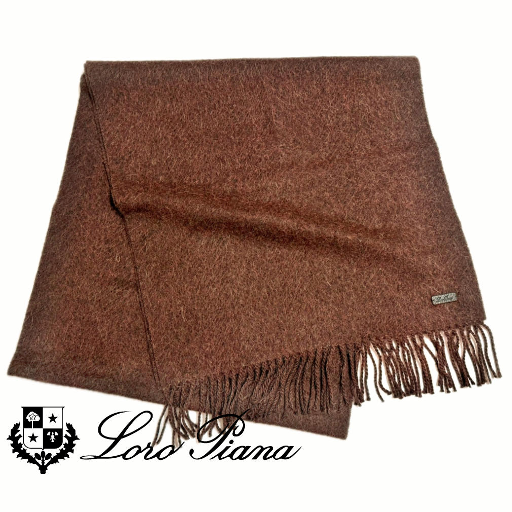 Brand new Loro Piana men's cashmere and alpaca oversized scarf in reddish brown.