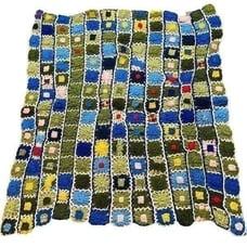 Flower Granny Square Crochet Afghan Blanket Appr 53” x 56”
