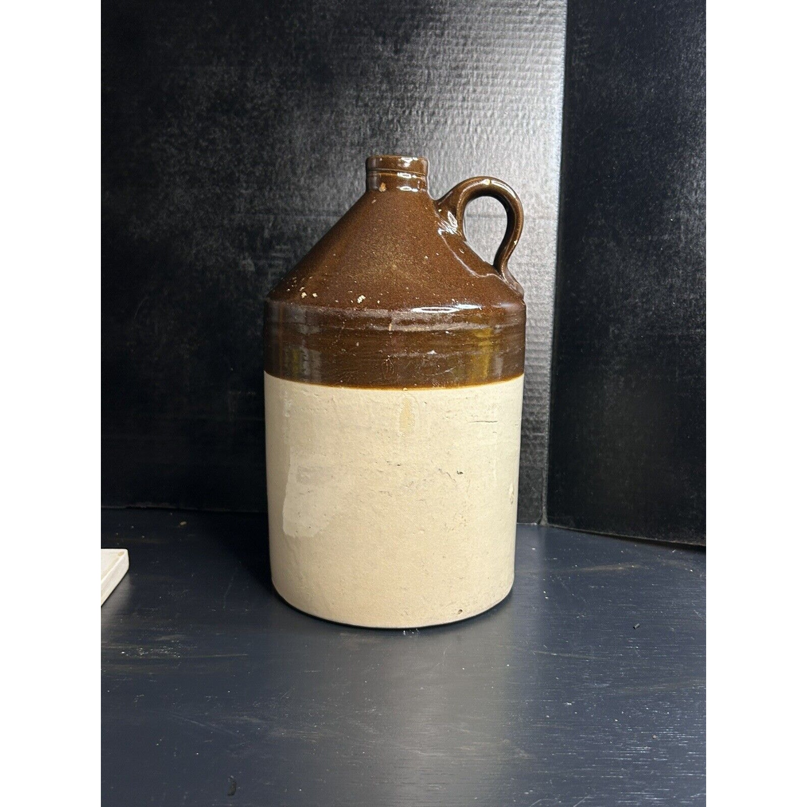 Antique Large Stoneware moonshine jug. Farmhouse Decor . Whiskey . 11.5” Tall