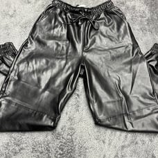 Abercrombie & Fitch Black Faux Leather Joggers with tie waist Size XS