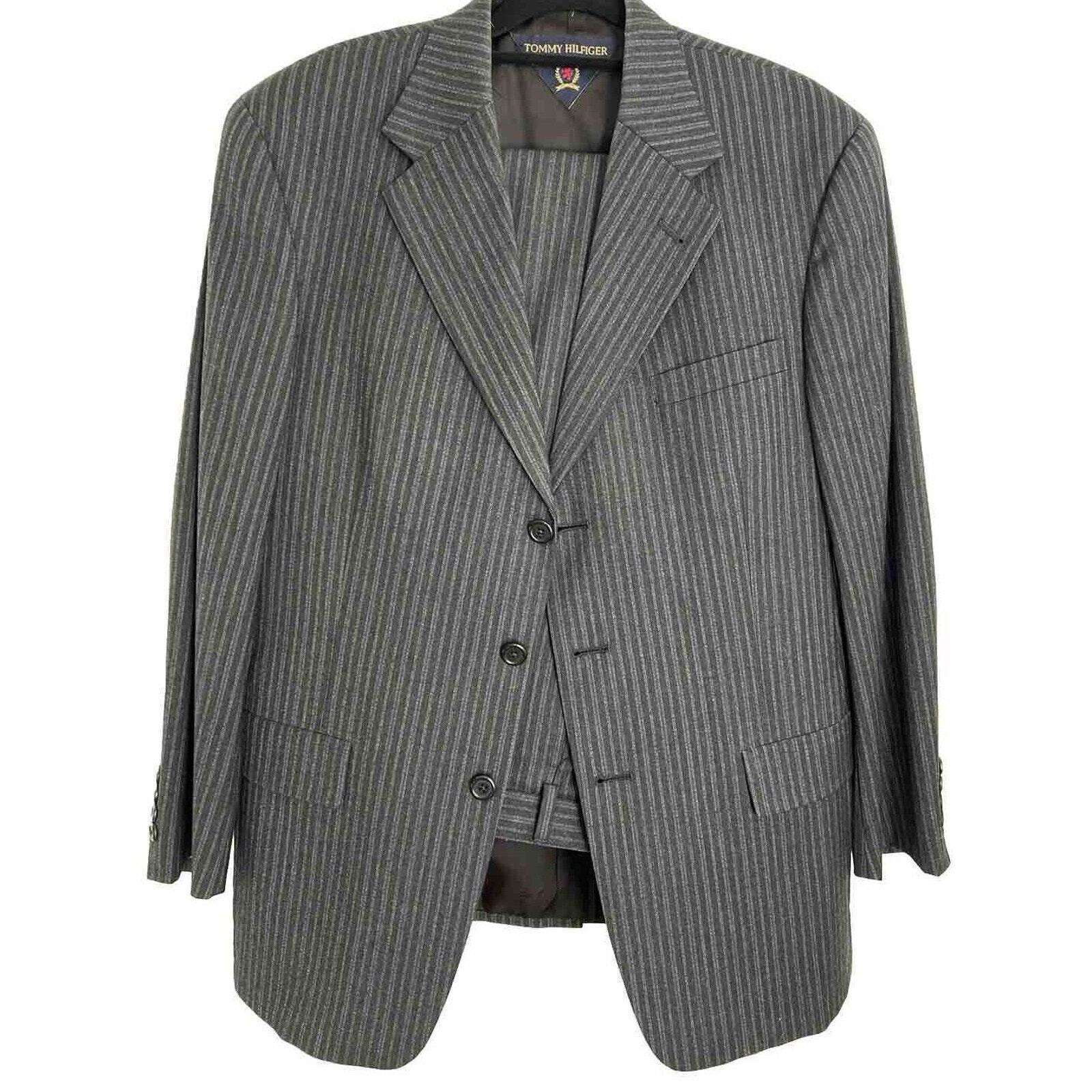 Tommy Hilfiger Men's Wool Pinstripe Suit, 2 Pc, Made In US, 40 Chest, 32 Waist
