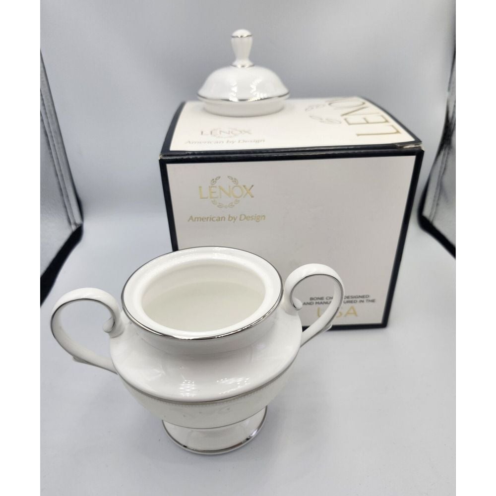 NIB Lenox Opal Innocence Sugar Bowl Lidded Platinum Banded