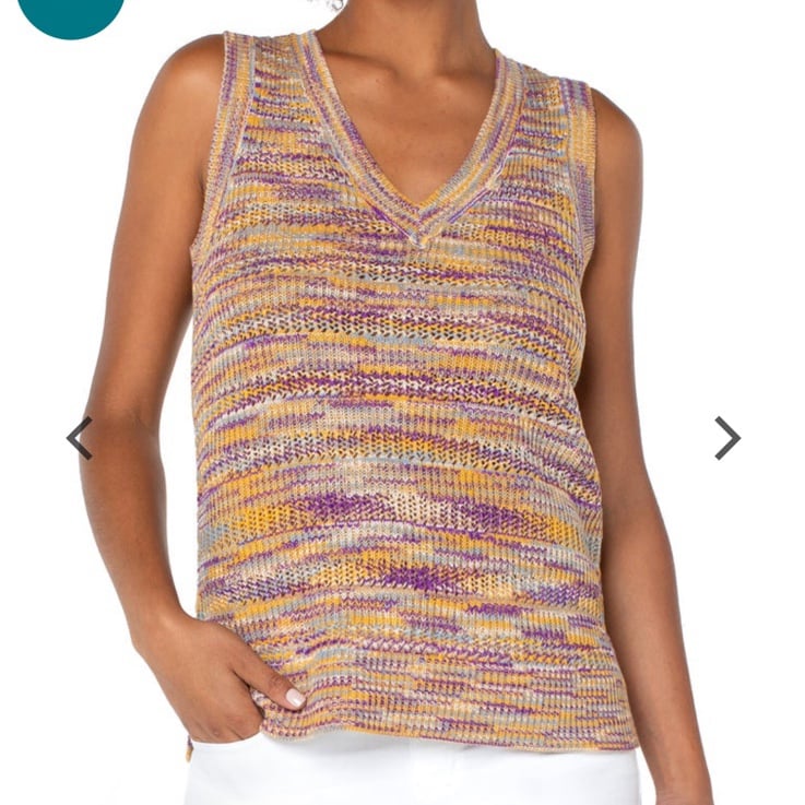 Liverpool Small Sweater V-Neck Sleeveless in yellow multi spdy Vest NWT