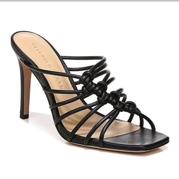 NEW Veronica Beard Avita Metallic Cage Slide Strappy Sandals Black Size 7.5 M