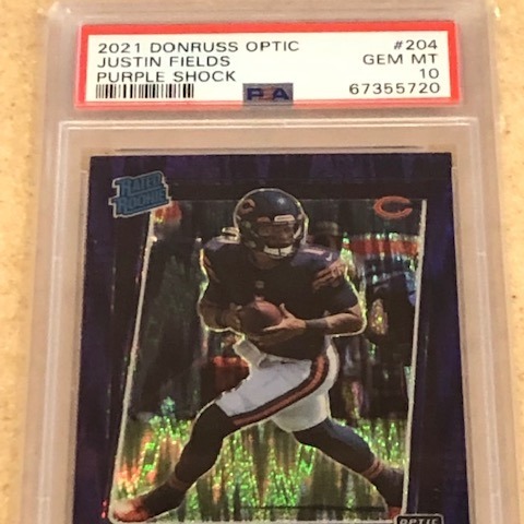 2021 Justin Fields Donruss Optic / Purple Shock Rated Rookie #204 PSA 10 POP 61