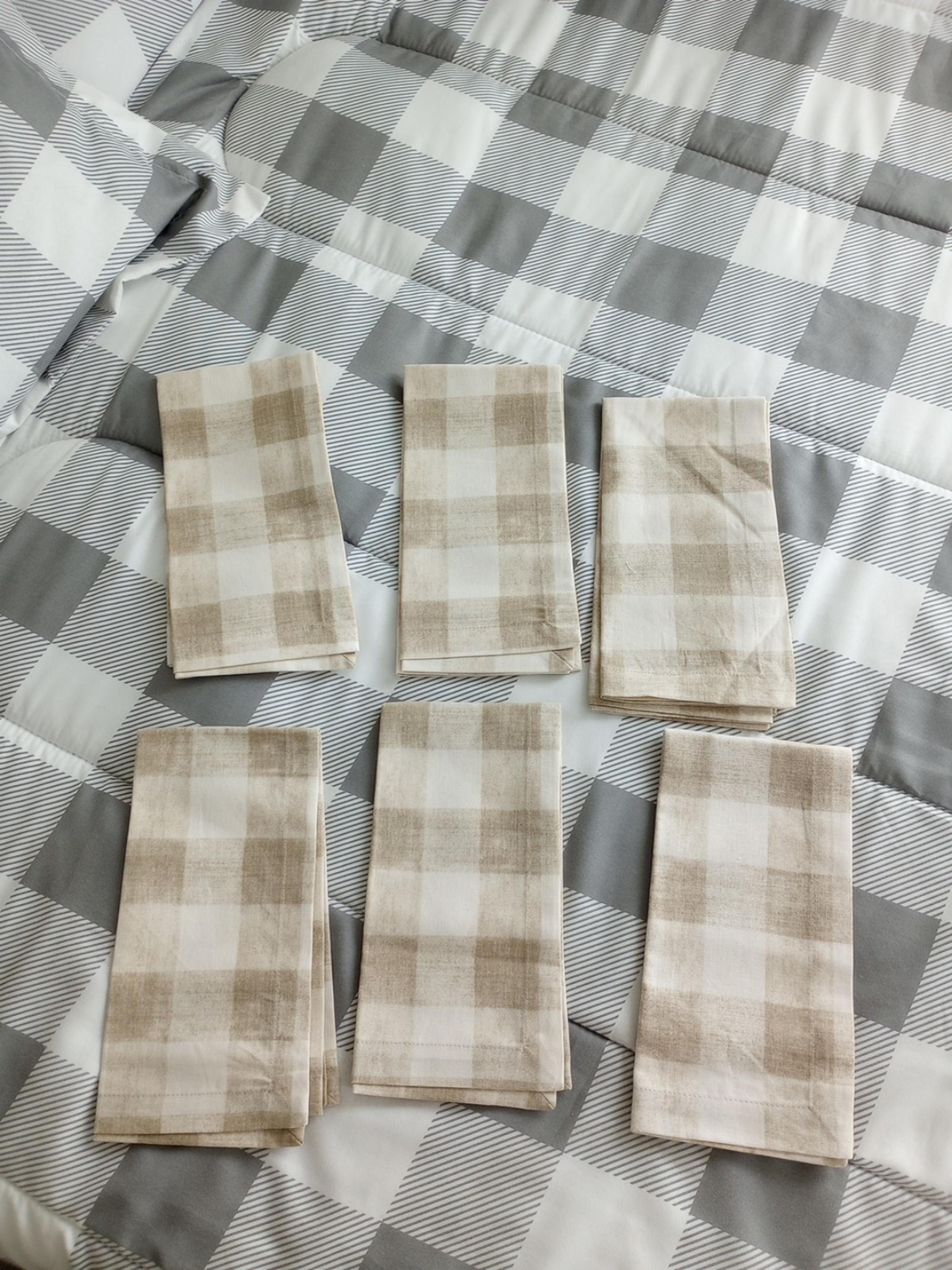 Pottery Barn Rhett Beige Check Cotton/Linen Napkins 20X20 (Lot of 6)